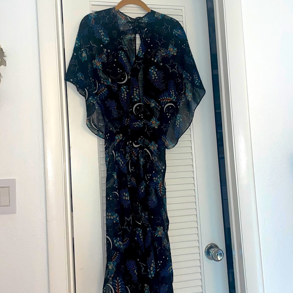 Maje stars and moon print sheer maxi dress